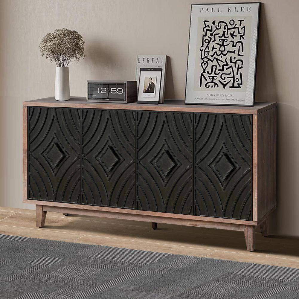 COWLOWN 60 in. W x 15.6 in. D x 32.28 in. H Antique Black Linen Cabinet with 4 Doors and 2 Shelves (2)