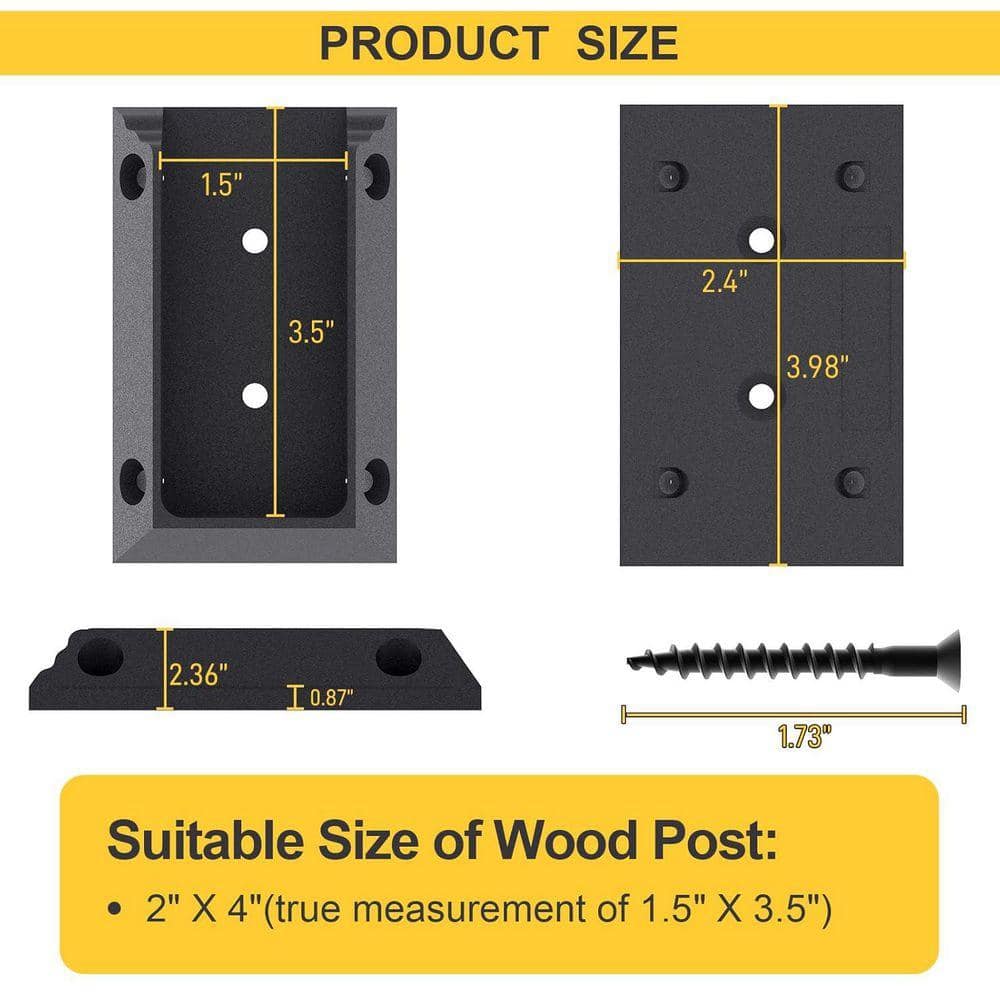 KIWDZFU 2x4 Nylon Deck Railing Bracket Connectors with 120 Coating Screws for Wood Lumber Post 20 PCS Black (3)