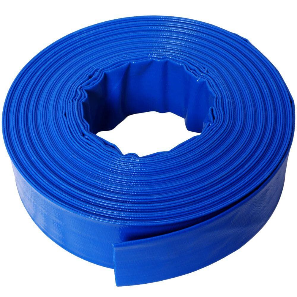 Unbranded 1-1/2 in.(Flat 2.6 in.) width x 100 ft. Pool Backwash Hose, Blue Reinforced PVC Lay Flat Hose Sewage/Effluent Accessory (3)