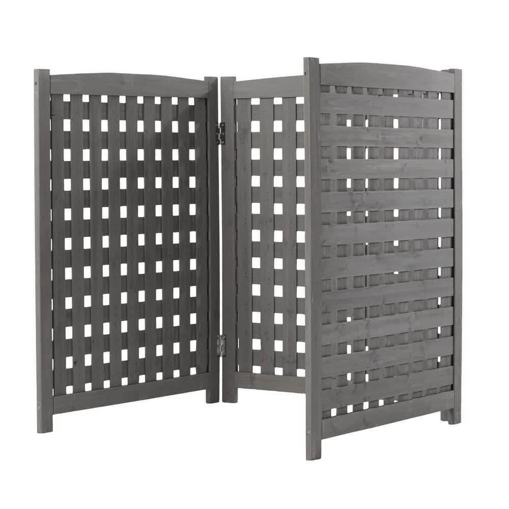 Unbranded 32 in. x 38 in. Grey Wood Privacy Fence, 3-Panel Air Conditioner Fence  Screen