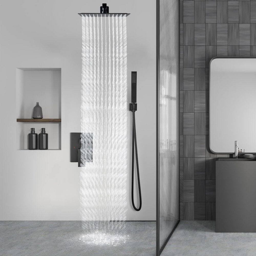 LAIFUCAM 1 Set 8 in. Shower Faucet Set with Rain Shower Head and Handheld Spray in Matte Black with Rough-in Valve Included (3)