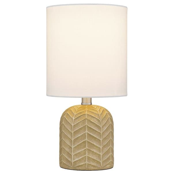 Quoizel Carpri 12 in. Textured Taupe Transitional Table Lamp with Brushed Nickel Accents and White Fabric Drum Shade