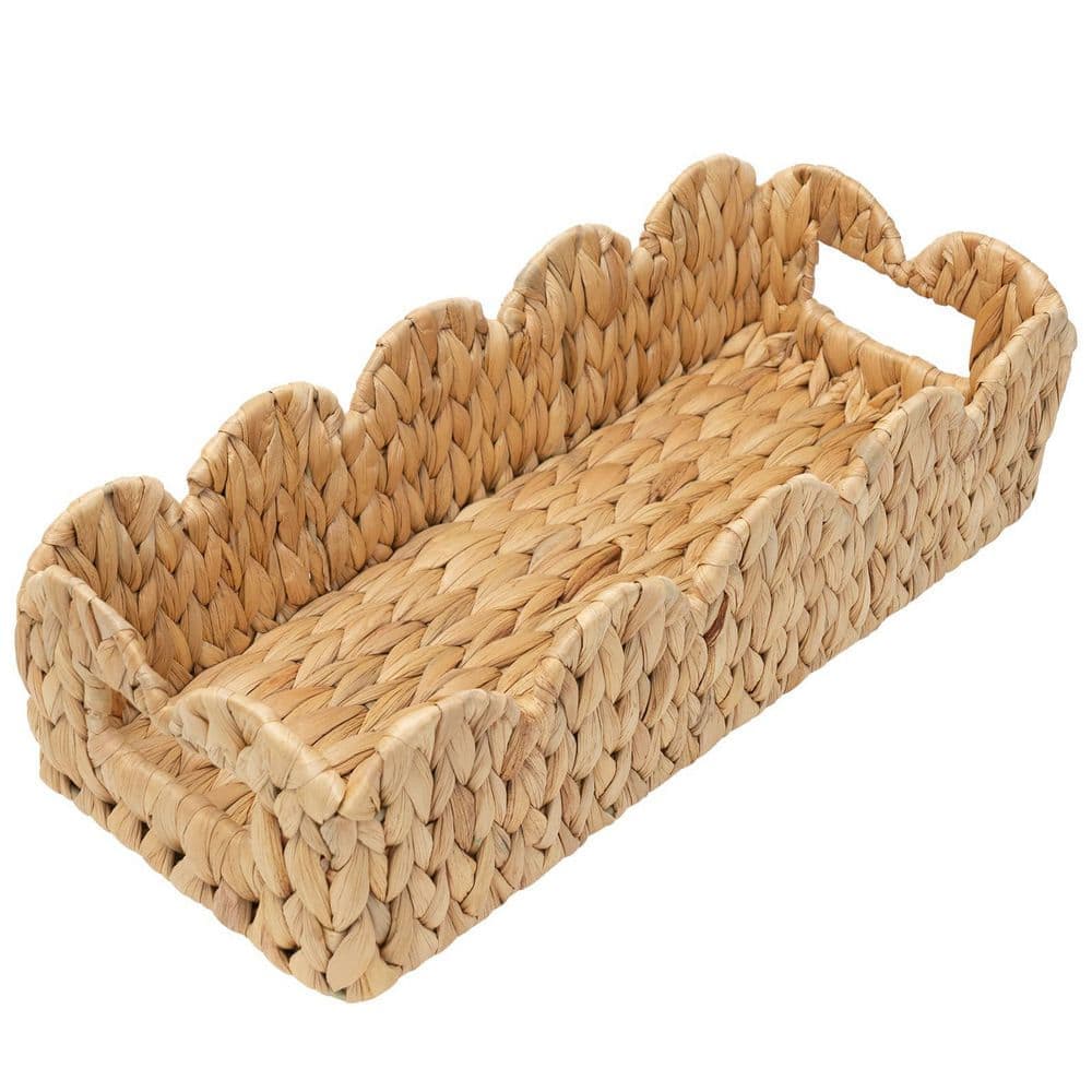KHKFY Scalloped Edge Wicker Toilet Tank Basket 15.7 x 6.5 in Natural Water Hyacinth Organizer for Bathroom (1)