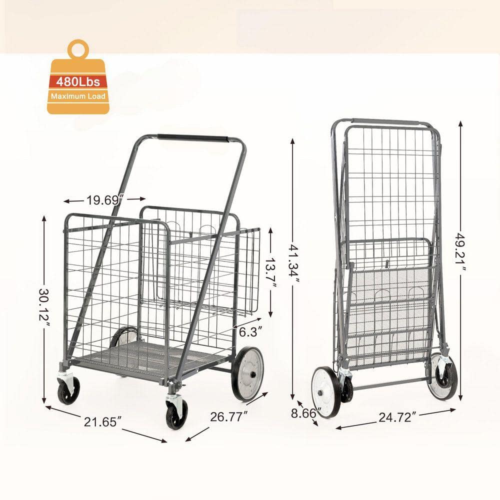 Miscool Avex Capacity Hand Truck Foldable Bigger Super Jumbo Shopping Cart with Double Basket (3)