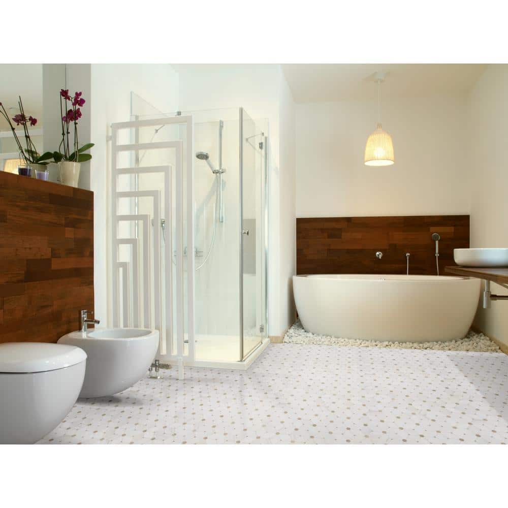 MSI Cecily Creme 11 in. x 13 in. x 0.38 in. Polished Marble Mesh-Mounted Mosaic Floor and Wall Tile (0.95 sq. ft./Each) (4)
