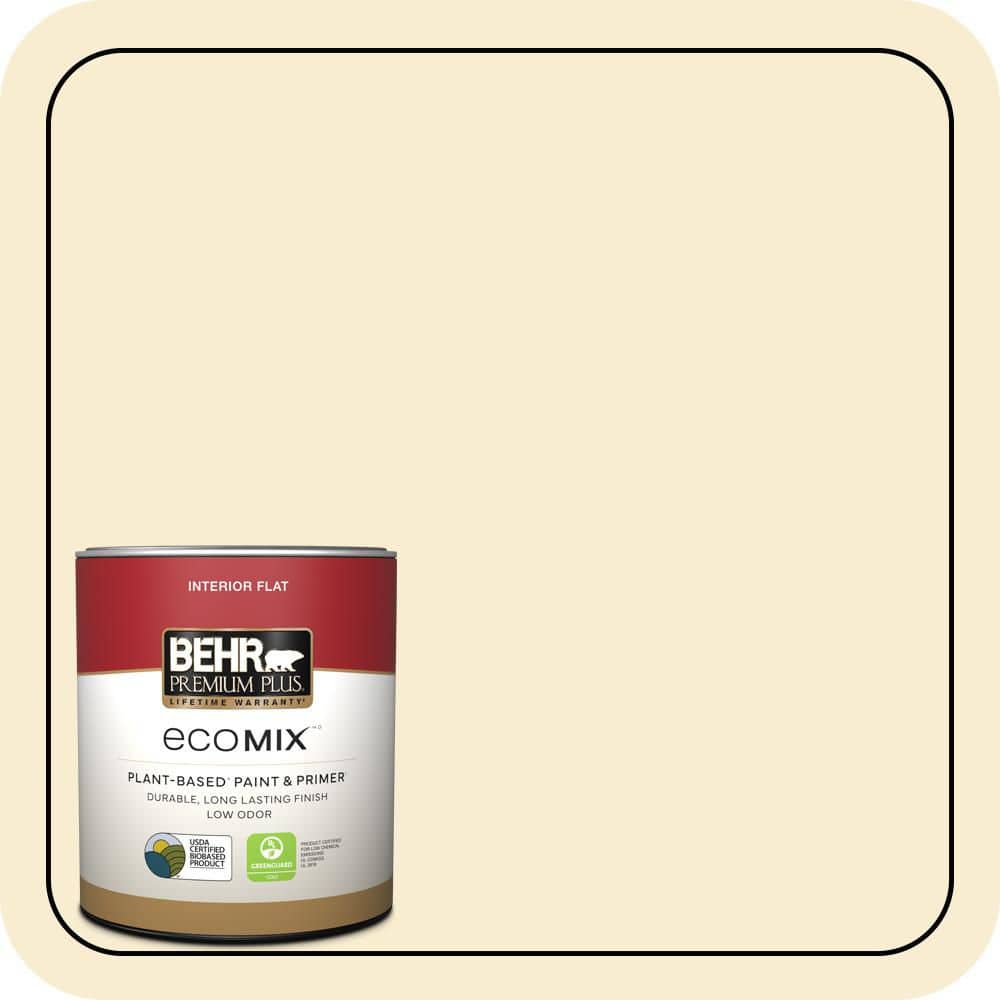 BEHR PREMIUM PLUS 1 qt. #380E-2 Lightning White Flat EcoMix Plant-Based Interior Paint & Primer (1)