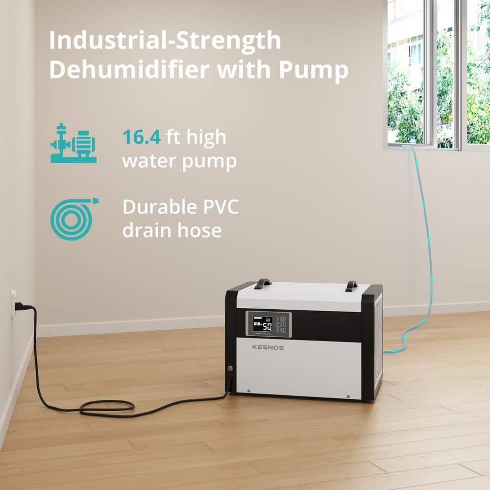 KESNOS 158 pt. 7,500 sq. ft. Crawl Space Commercial Dehumidifier with Pump and Drain Hose for Basement and Greenhouse in White (3)