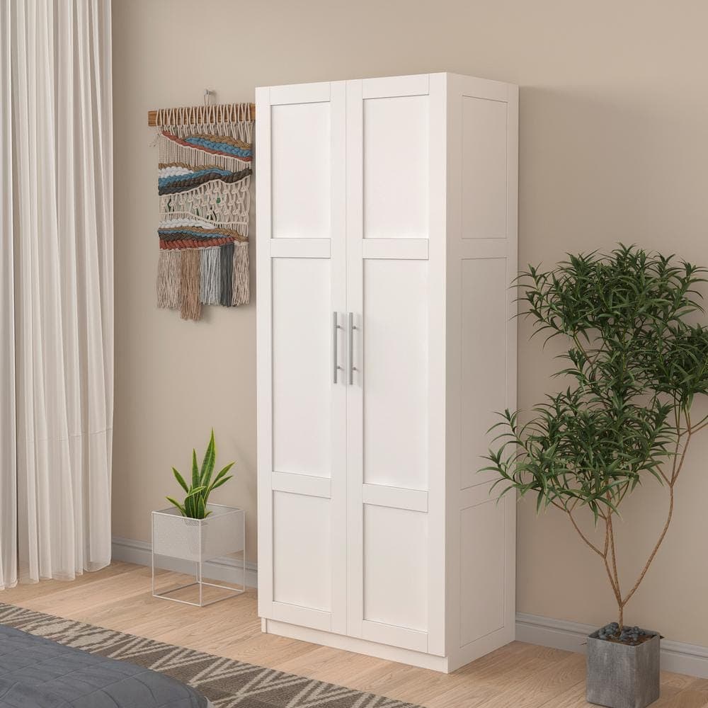 COWLOWN 29.53 in. W x 15.75 in. D x 70.87 in. H White Linen Cabinet with 2 Doors and 3 Partitions (1)