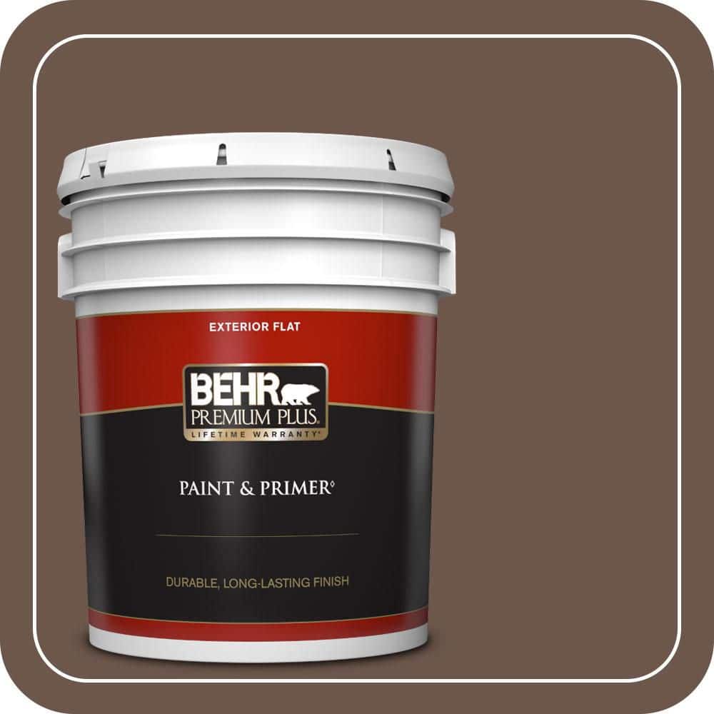 BEHR PREMIUM PLUS 5 gal. #N170-6 Natural Bark Flat Exterior Paint & Primer