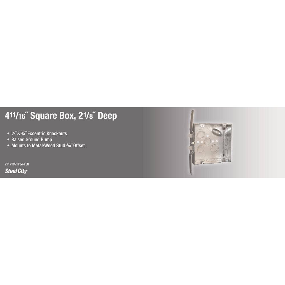 Steel City 1-Gang 3 in. 2 in. 2-1/4 in. 10.5 cu. in. Pre-Galv Steel Gangable (OW) Switch Box with Beveled Corners (72171CV1234-25R) (3)
