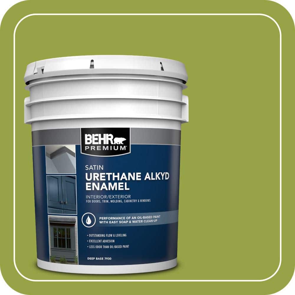 BEHR PREMIUM 5 gal. #P360-6 Fresh Apple Urethane Alkyd Satin Enamel Interior/Exterior Paint