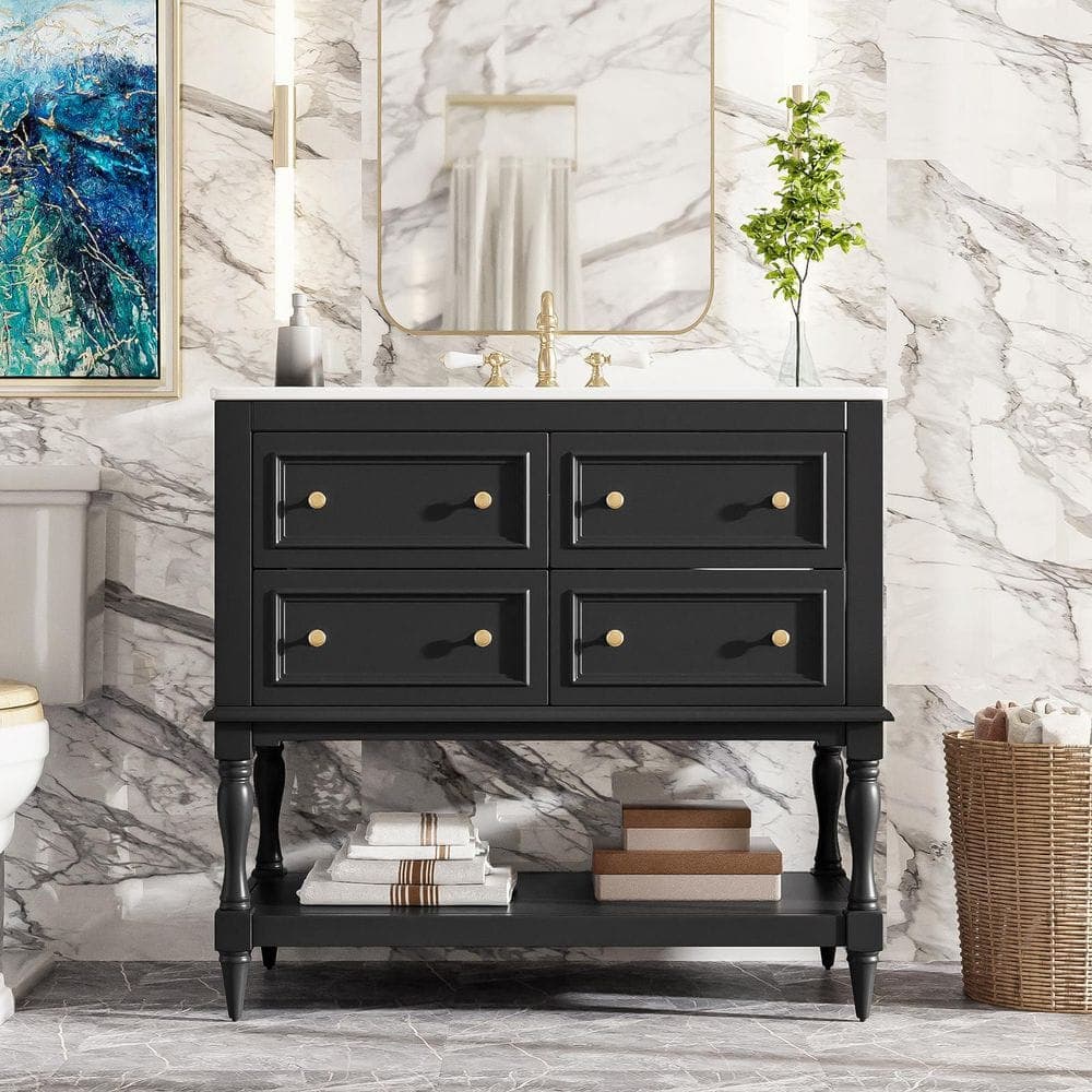 Unbranded Freestanding Bath Vanity Cabinet without Top in, Bathroom Vanity Base Bathroom Sink Cabinet with 4 Drawers