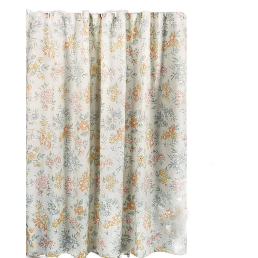 Benjara Loso 72 in. W x 72 in. L Poly Fiber Fabric Shower Curtain in White, Green and Orange
