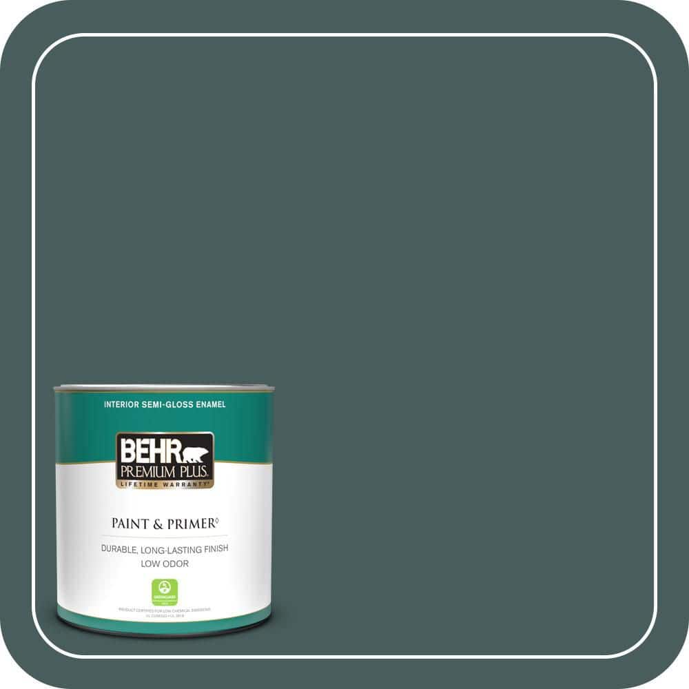 BEHR PREMIUM PLUS 1 qt. #490F-7 Jungle Green Semi-Gloss Enamel Low Odor Interior Paint & Primer