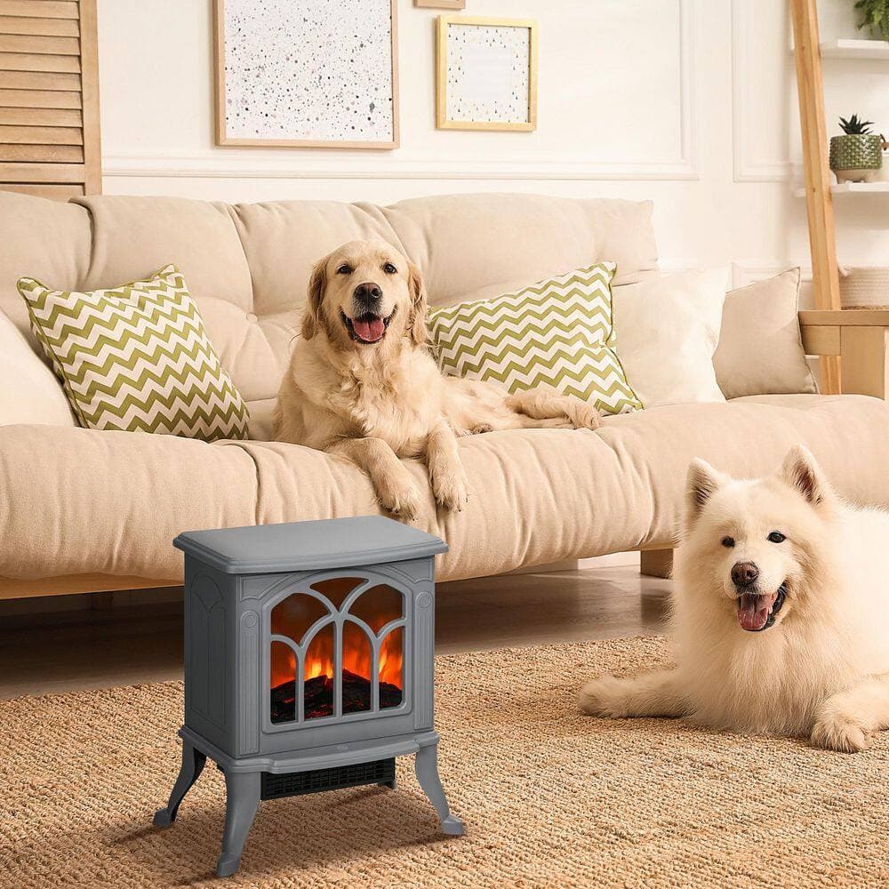 Kadehome 14.75 in. Freestanding Electric Fireplace with Realistic Logs and Flame Effect and Overheat Protection in Gray (3)