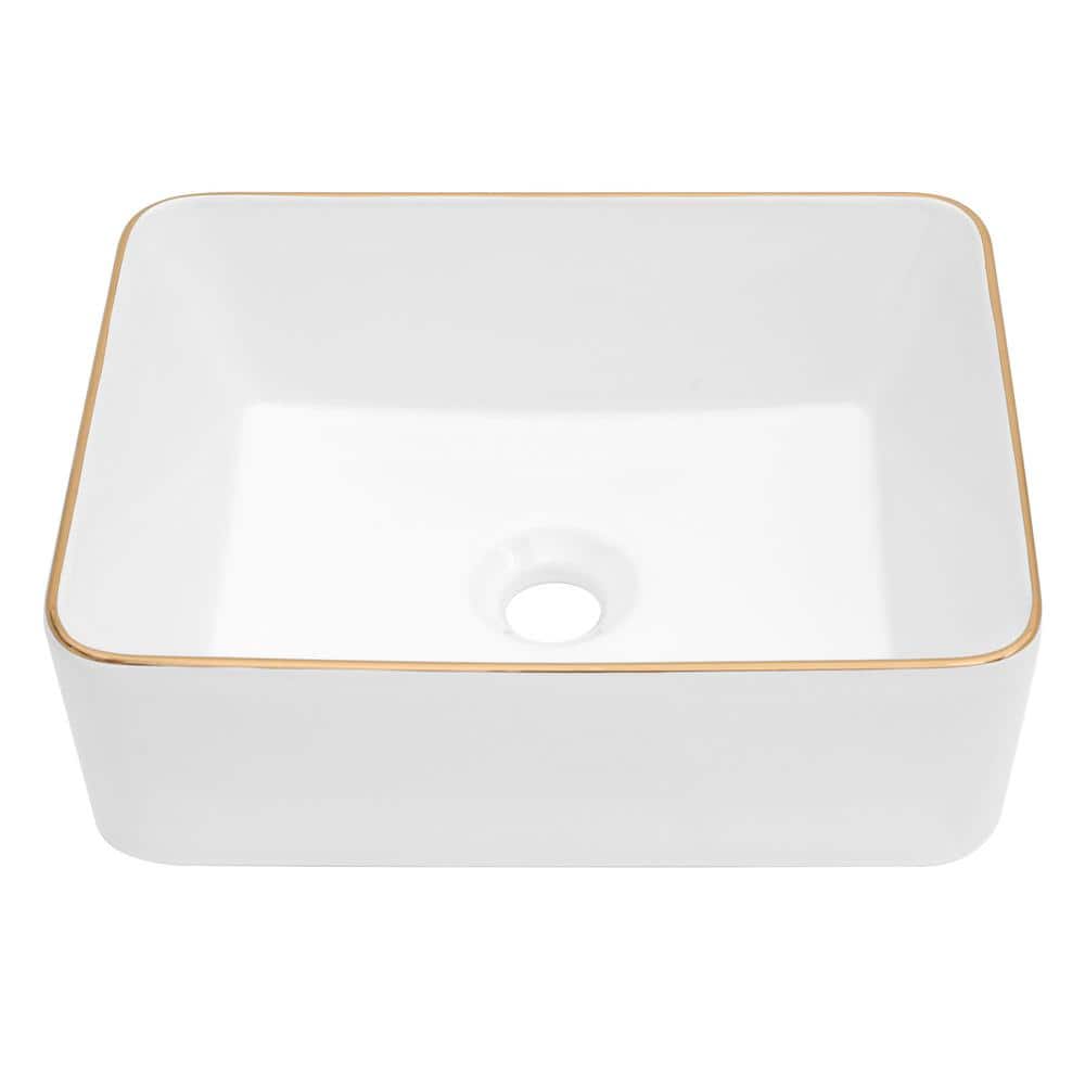 Tahanbath White Ceramic Rectangular Vessel Bathroom Sink 16 in. x 12 in. (1)