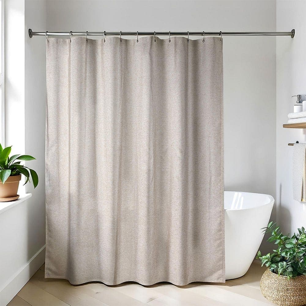 EVIDECO French home goods 71 in. W x 79 in. L Polyester Shower Curtain Extra Long in Taupe Linen Look (2)
