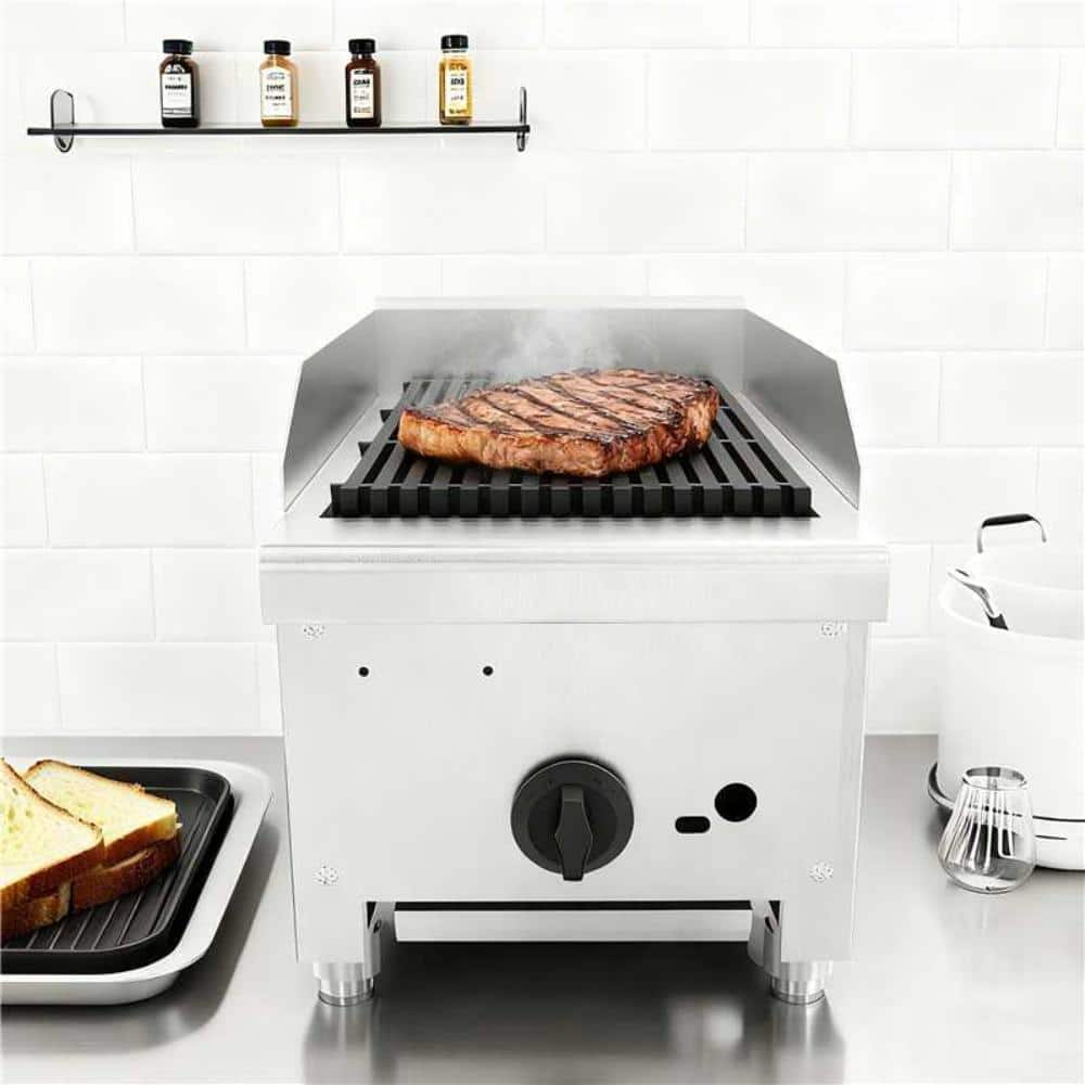 Flynama 12 Inch Commercial Gas Charbroiler, 28000 BTU Countertop Stainless Steel Grill, Natural Gas/Propane for BBQ Restaurant (2)