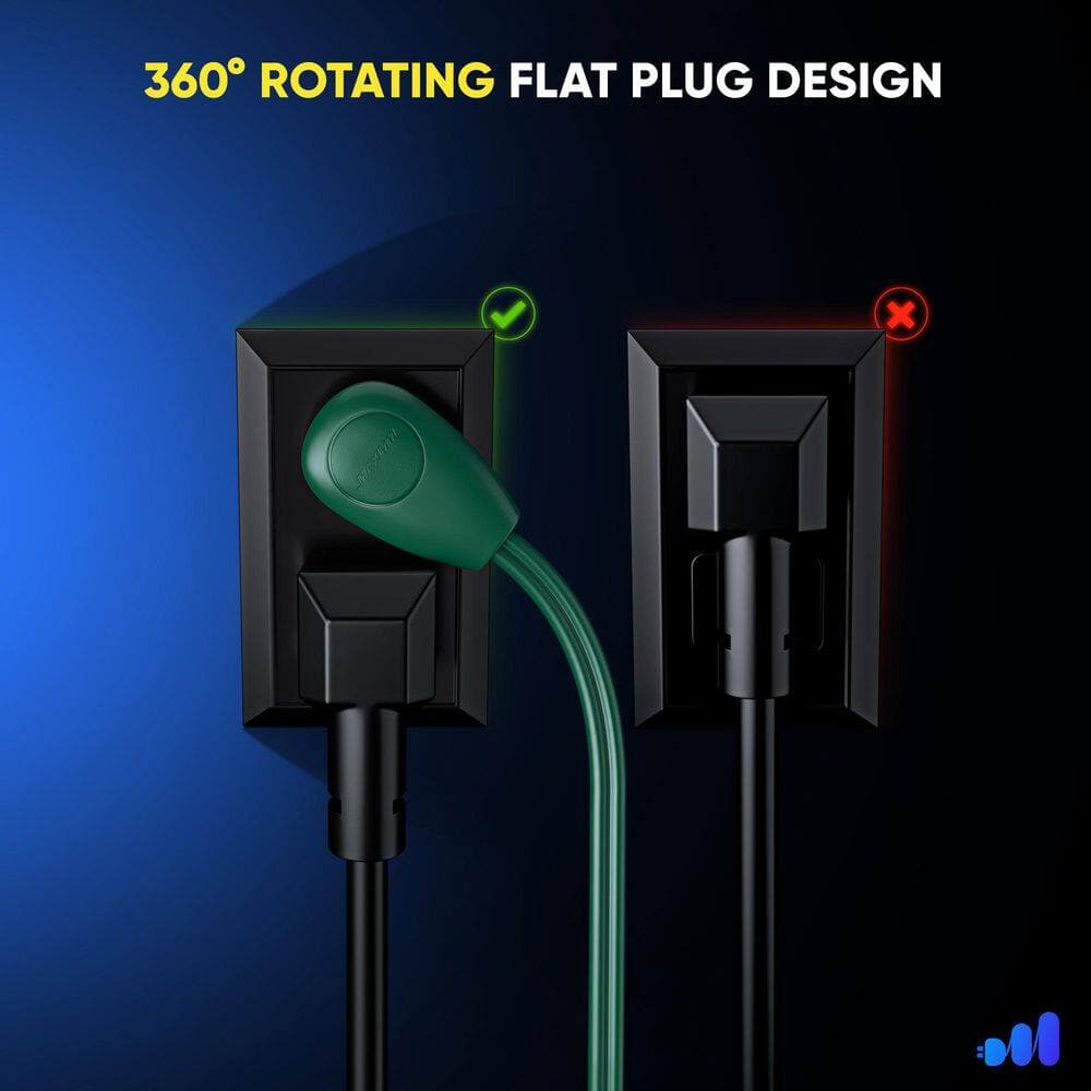 MAXIMM 3 ft. 16 / 2 Light Duty Indoor Extension Cord 360° Rotating Flat Plug Footswitch with Cover and Cradle 13 Amp Green (2)