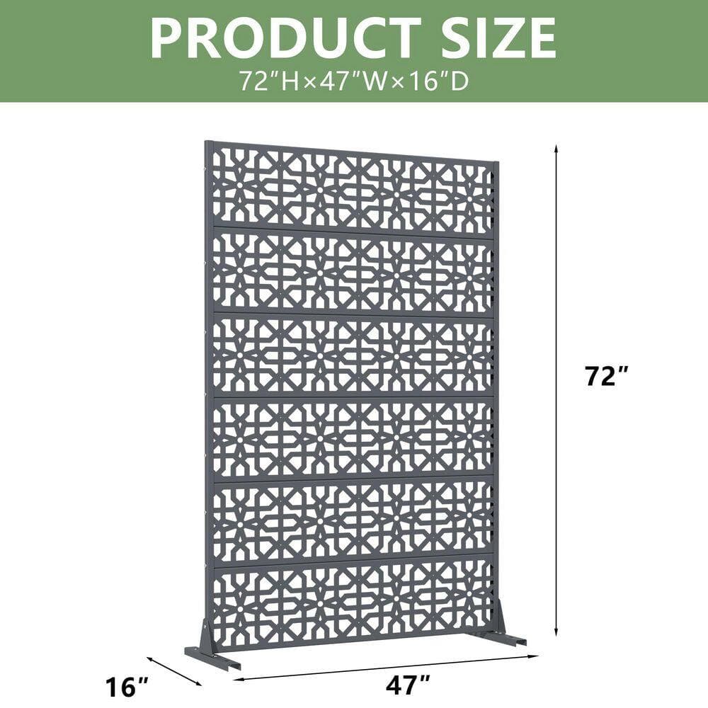 Dovelina 16 in. L x 72 in. H x 47 in. W Galvanized Metal Wall Sculptures Outdoor Privacy Screens Garden Fence in Dark Gray (3)