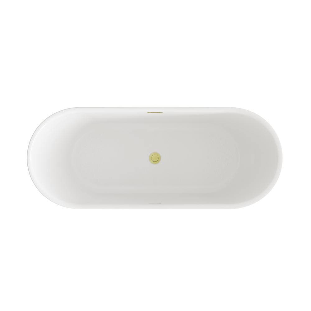 Unbranded Timeless Home 67 in. x 29 in. Soaking Bathtub with Center Drain in Glossy White with Brushed Gold Trim (2)