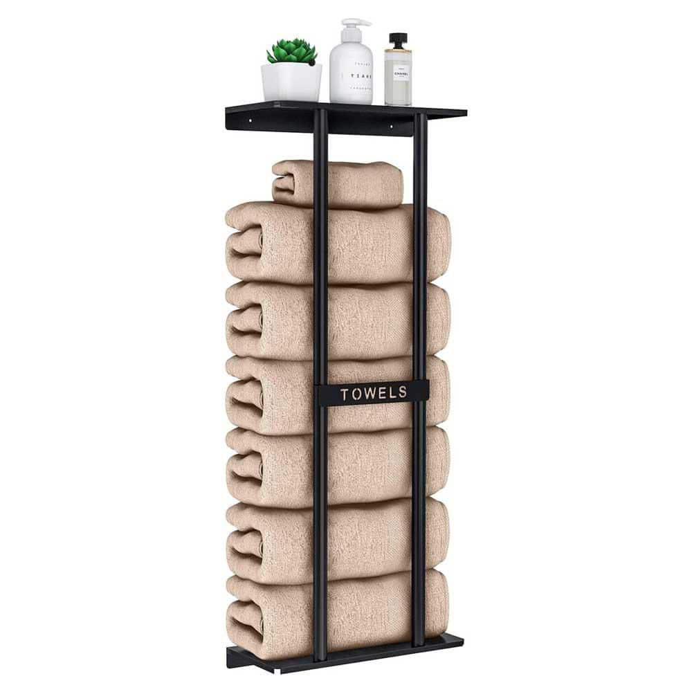 Adrinfly 30-inch Bathroom Wall Mounted Towel Storage Rack with Shelf Can Holds 6 Large Towel, Black (3)