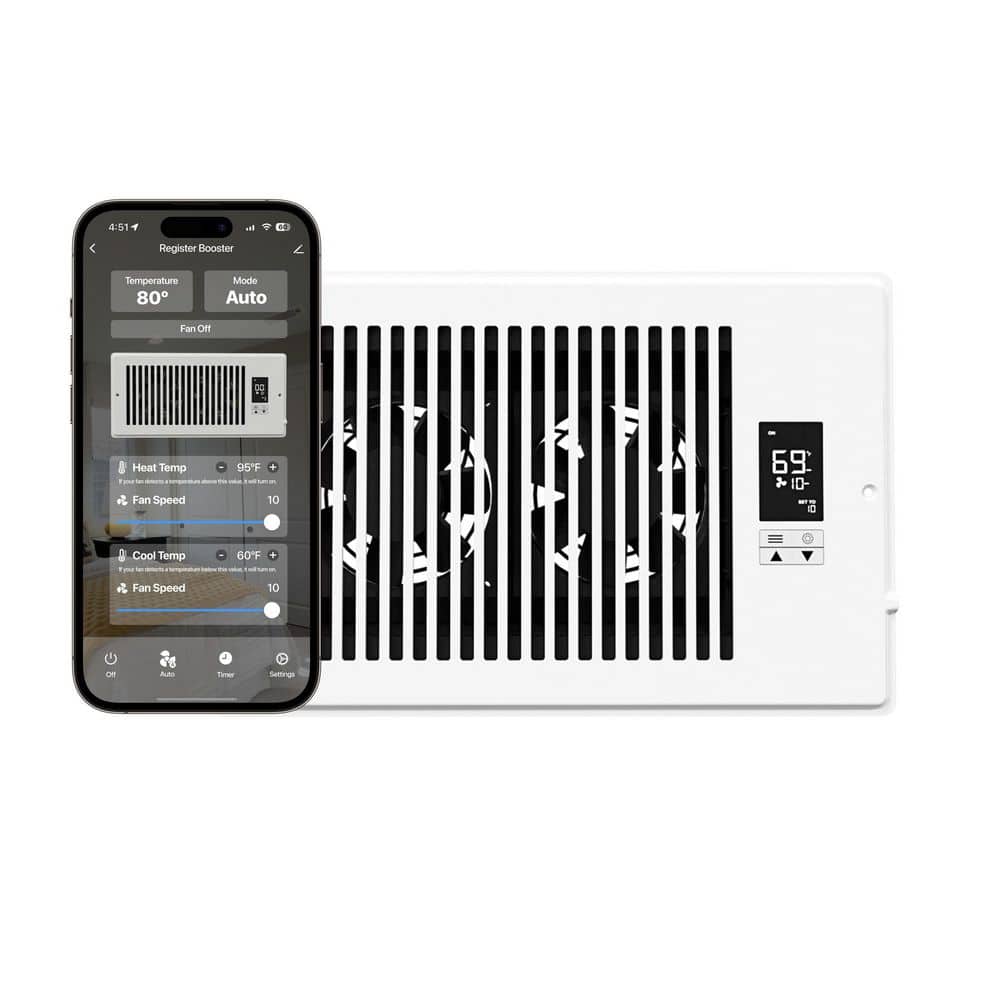 QuietCool 162 CFM 6 in. x 10 in. Register Booster Fan with Automatic Thermostat and App Control (1)