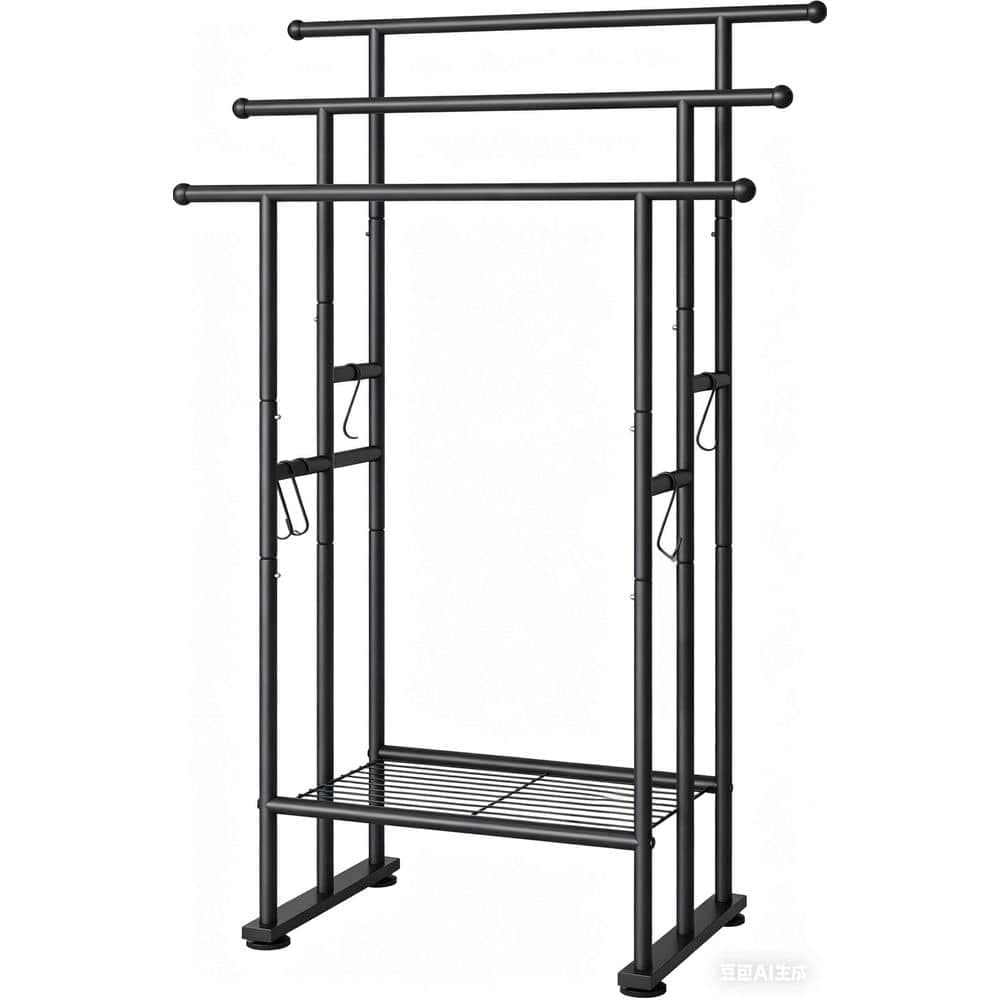 Wudkey 3 Tier 3 Towel Holders Standing Towel Rack in Matte Black, 40 in. Freestanding Tall Towel Drying Rack Outdoor with Shelf (1)