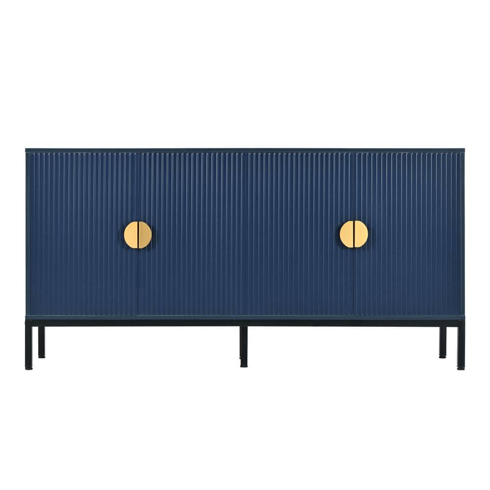 Unbranded 63 in. W x 15.7 in. D x 31.5 in. H Navy Blue Linen Cabinet with Sturdy Metal Legs and Semi-Circular Handles (1)