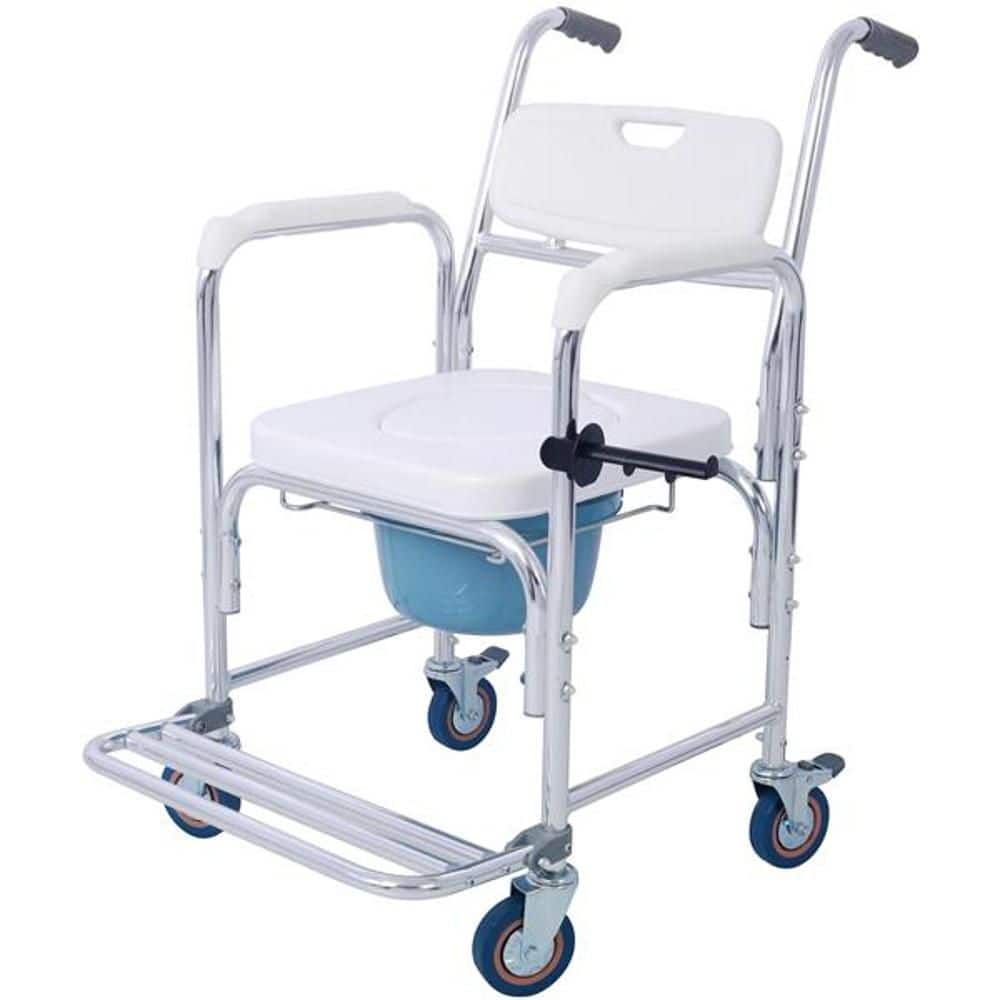 Wudkey Bedside Commode Chair with 4 Brakes Casters, Tissue Holder, Crutch Holder for Elderly Injured and Disabled, Toilet Seat (1)