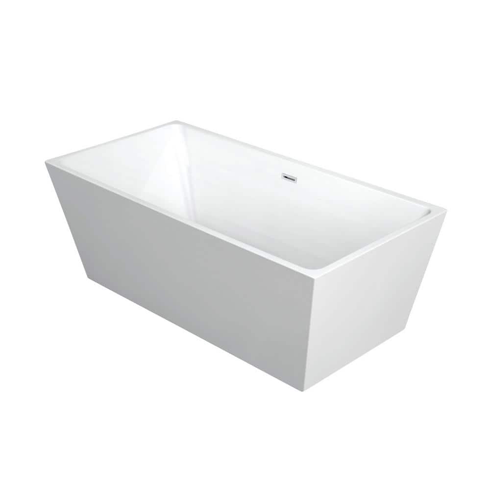 Kingston Brass Aqua Eden 30 in. Acrylic Freestanding Soaking Bathtub White with Drain