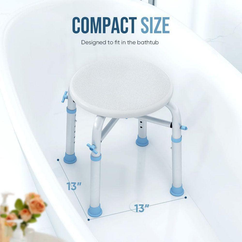 Unbranded Adjustable Shower Stool Chair, 500LB Capacity, Anti-Slip Rubber Tips, Compact, Adjustable, Quick Assembly Aluminum White (3)