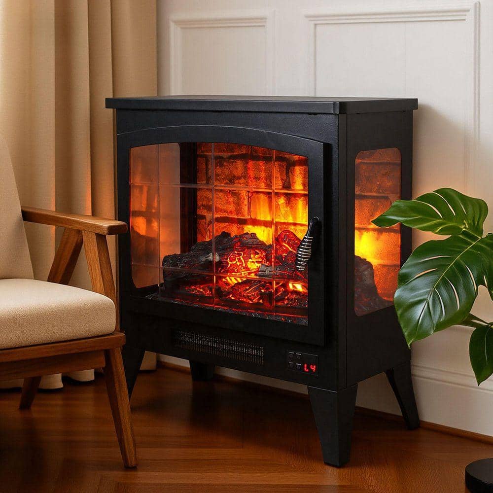 SUNRINX 21 in. 400 sq. ft. Electric Stove with 3-Sided 3D Flame in Black, Remote, 1400W Heat, CSA/UL Certified