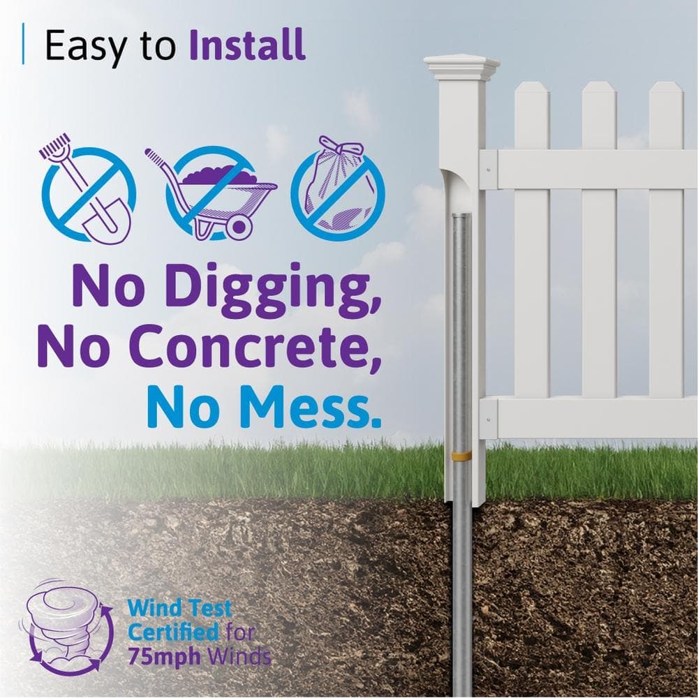 WamBam Fence 3.5 ft. H x 6 ft. W No Dig All American Scallop Top White Vinyl Spaced Picket Dog-Eared Fence Panel with Post and Anchor (3)