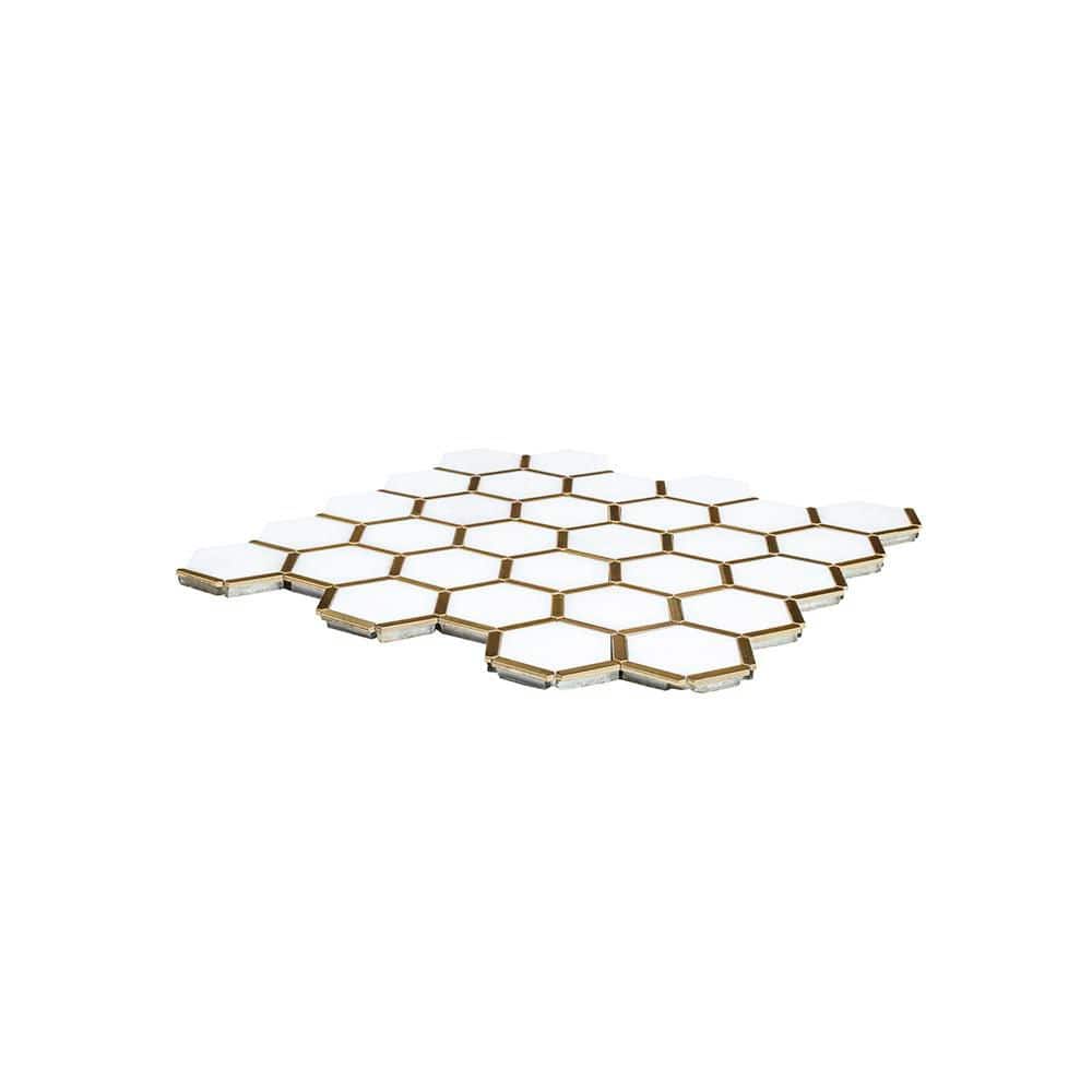 Jeffrey Court Karats White 10.625 in. x 11.125 in. Hexagon Polished Marble/Gold Metal Floor and Wall Mosaic Tile (0.820 sq. ft./Each) (4)