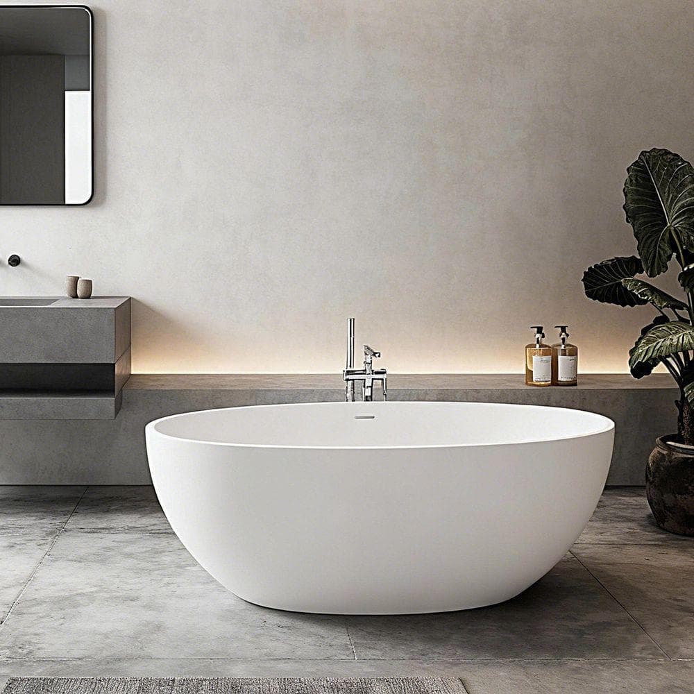 CITTANEO 62 in. x 32 in. Stone Resin Freestanding Soaking Bathtub in Matte White with Drain
