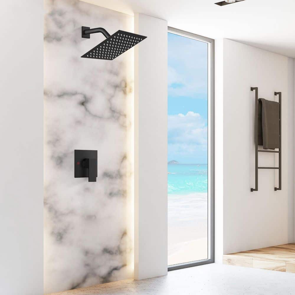 MTTCLE 1-Spray Shower Faucet 1.8 GPM Square Wall Bar Shower Head in Matte Black (2)