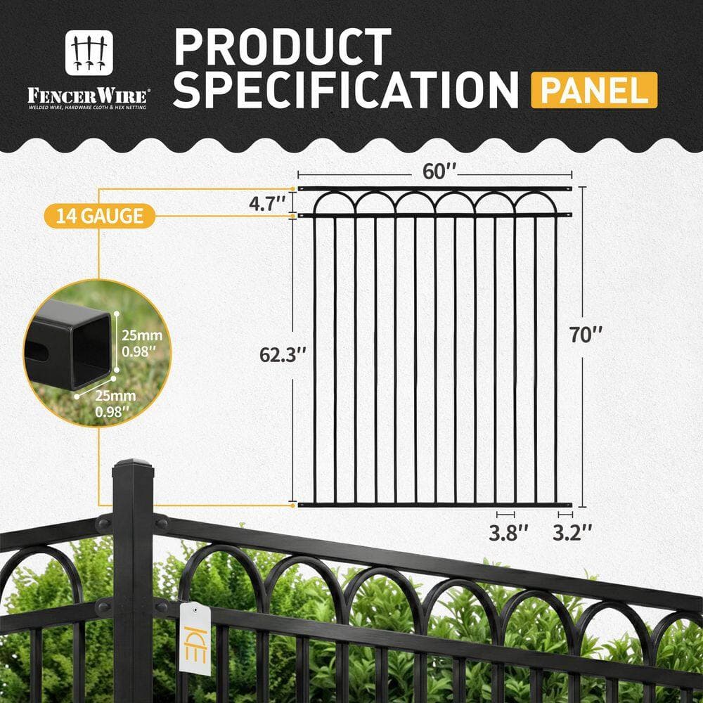 Fencer Wire Heavy Duty, Anti-Rust 5 ft. x 6 ft. Black Steel Space Bar Arc Decorative Garden Fence Panel (5-Pack) (2)