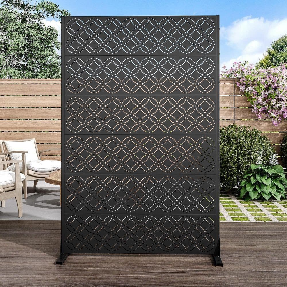 Lirago 72 in. x 47 in. Outdoor Metal Privacy Screen Garden Fence in Black (2)
