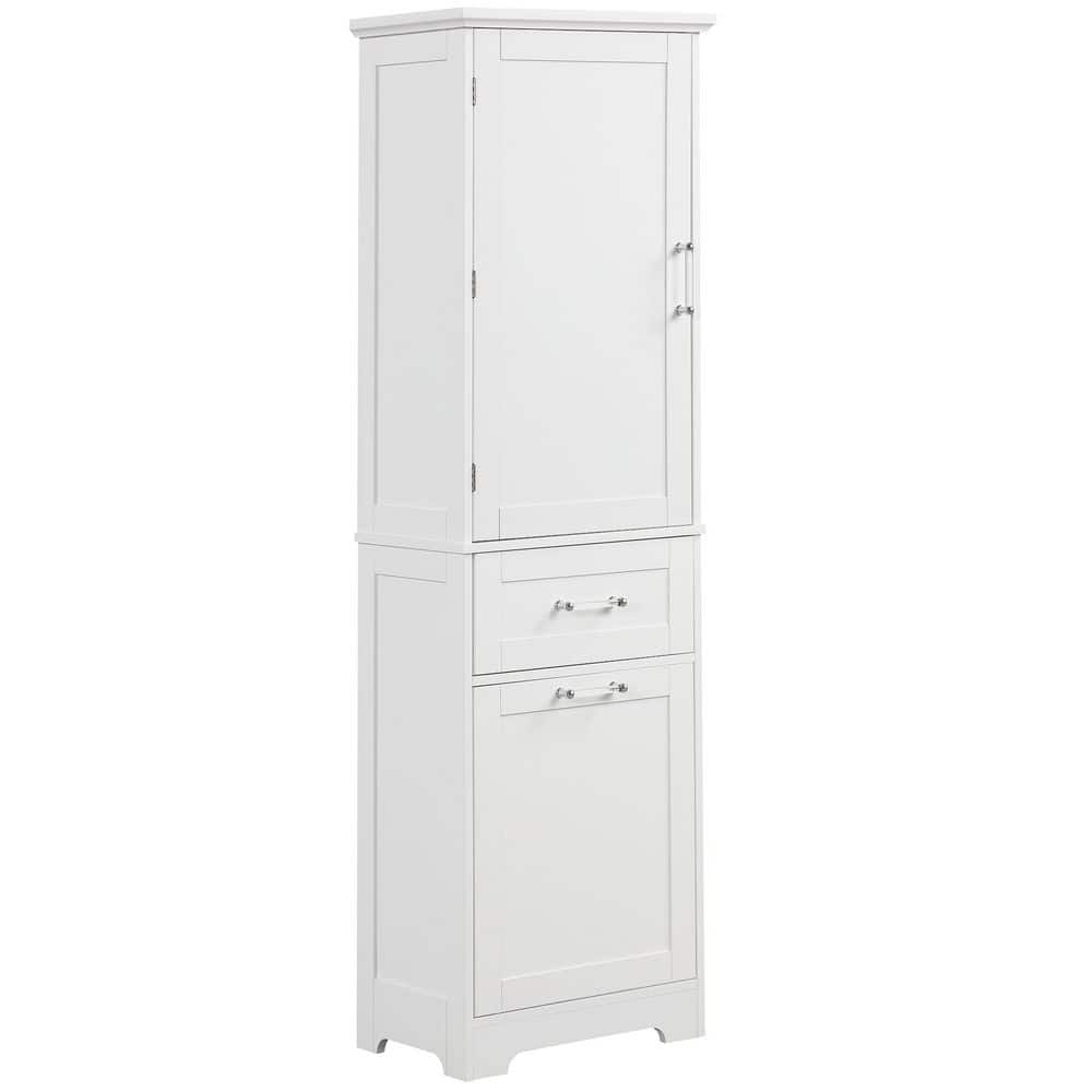 YSQCAR 20 in. W x 13.5 in. D x 68 in. H White MDF Freestanding Linen Cabinet with Door and Drawers, Adjustable Shelf (1)