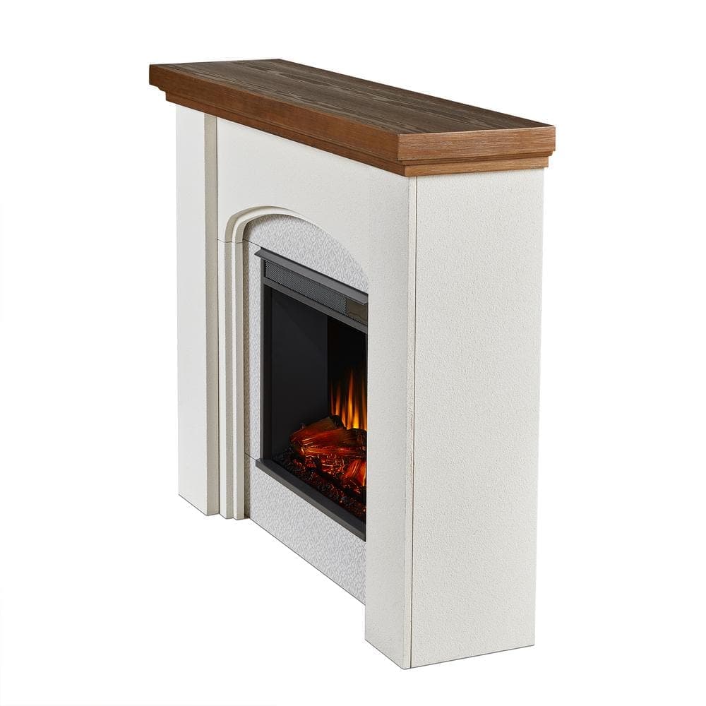Real Flame Anika 49 in. Freestanding Wooden Electric Fireplace in White Stucco (2)