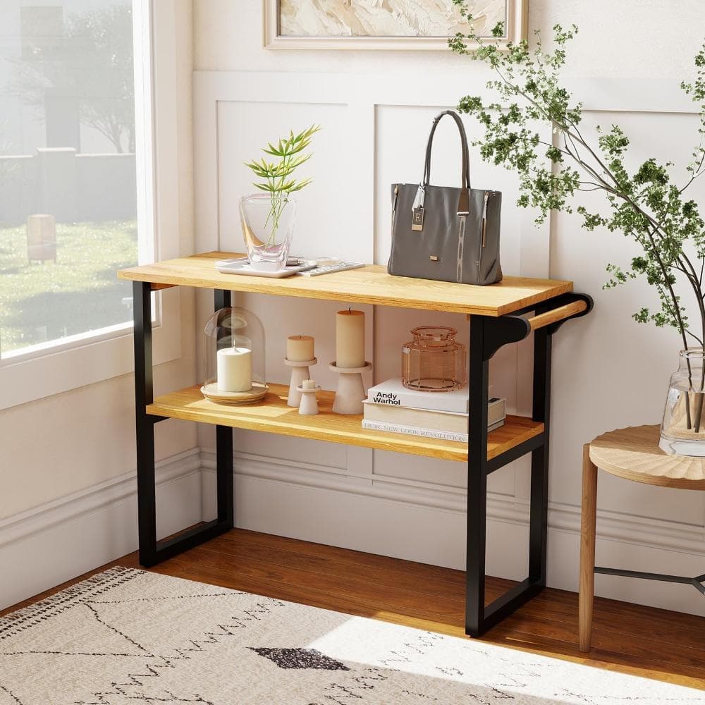 Volenca 2-Tier Solid Teak Wood Bathroom Shelf with Towel Rack (3)