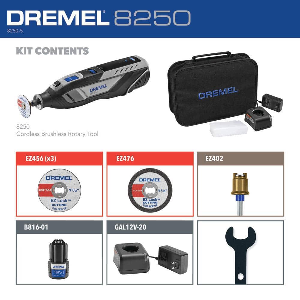 Dremel 8250 12V Lithium-Ion Cordless Brushless Rotary Tool Kit with 5 Accessories and a Carrying Case (2)