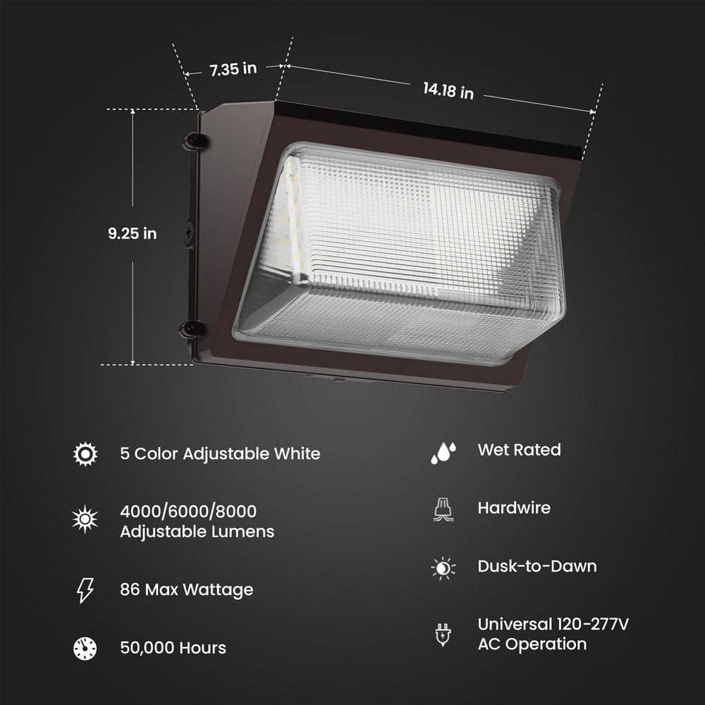 Feit Electric 4000/6000/8000 Lumens Select Integrated LED Selectable 5CCT Bronze Dusk to Dawn Commercial Wall Pack Light (4)