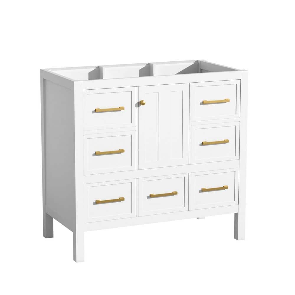 Lycvki 35.5 in. W x 17.8 in. D x 33 in. H Wood Bath Vanity Cabinet without Top with 7-Drawers and 1-Door in White (1)