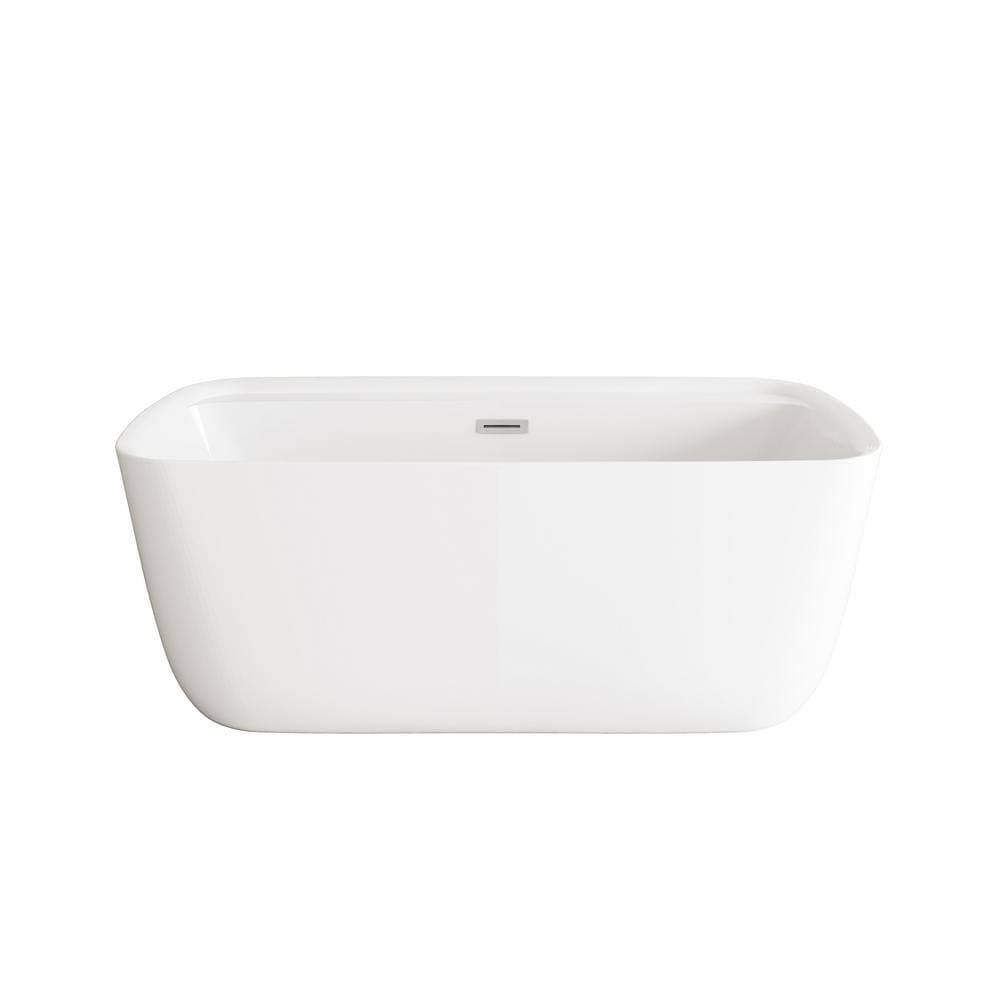 Unbranded Timeless Home 59 in. x 30 in. Soaking Bathtub with Center Drain in Glossy White with Brushed Nickel Trim