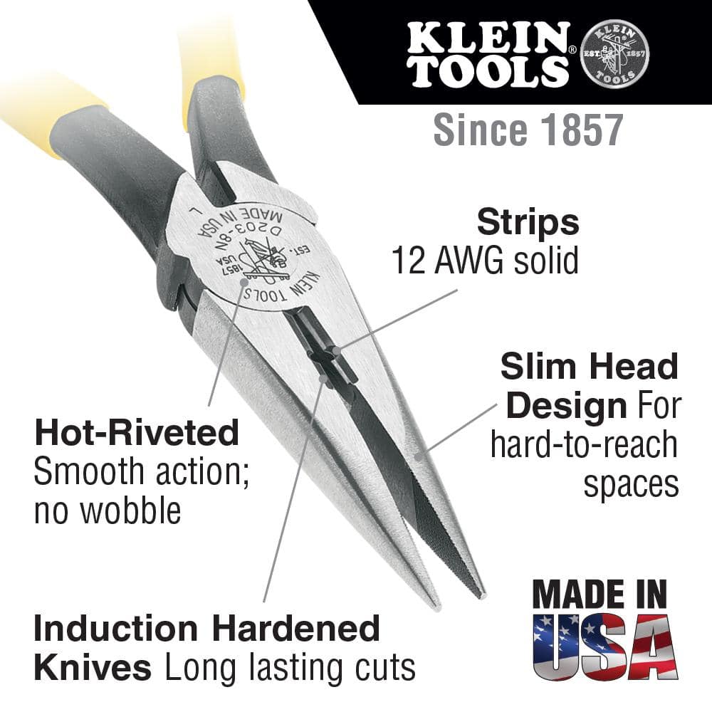 Klein Tools 8 in. Heavy Duty Long Nose Side Cutting Pliers for Wire Stripping (2)