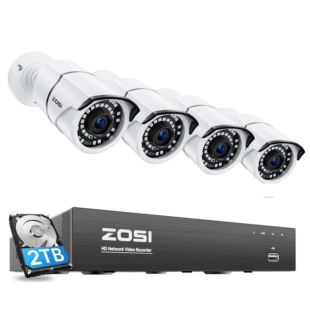 ZOSI 4K 8-Channel POE 2TB NVR Security System with 4-Wired 5MP Outdoor Bullet Cameras, 120 ft. Night Vision (1)
