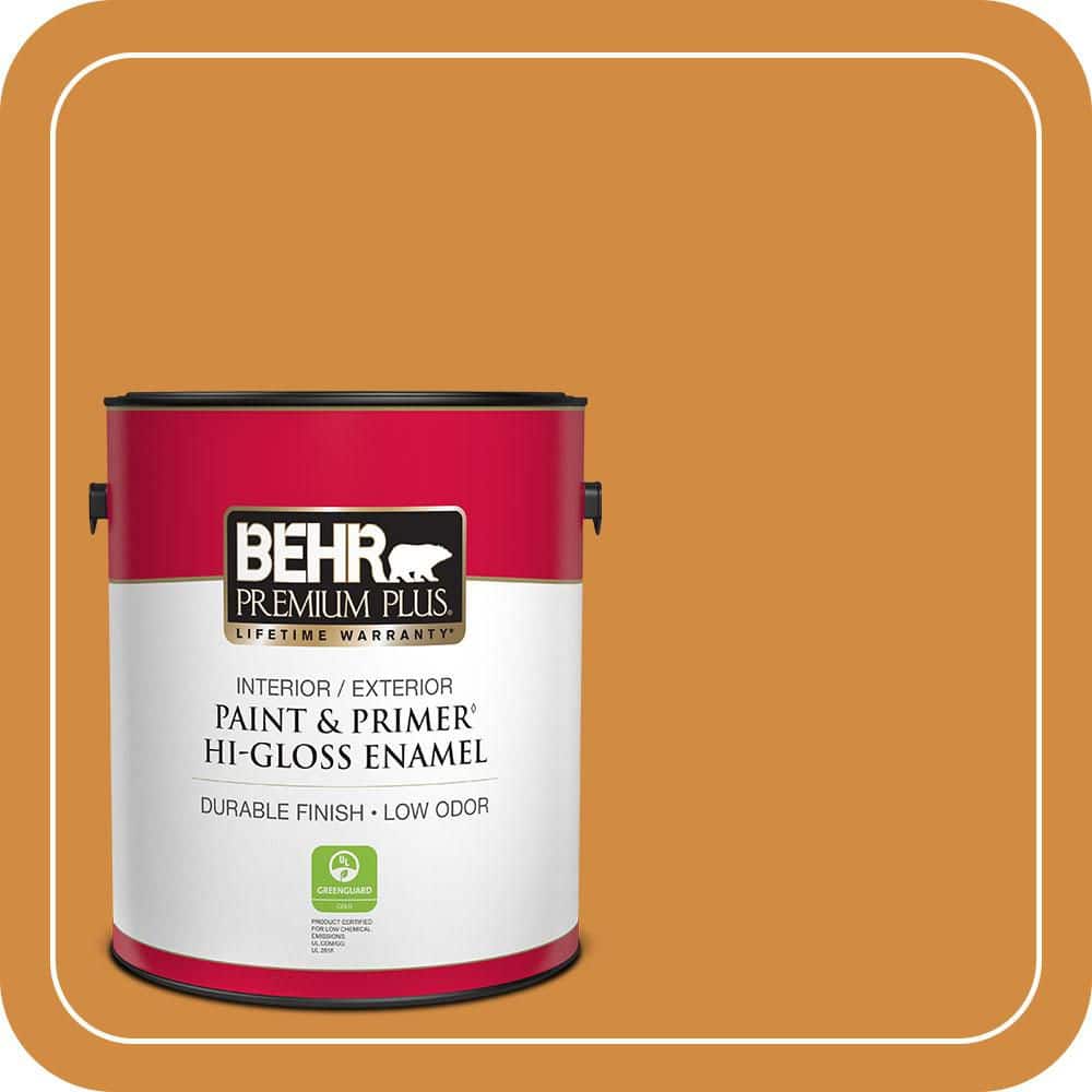BEHR PREMIUM PLUS 1 gal. #PMD-105 Buried Treasure Hi-Gloss Enamel Interior/Exterior Paint & Primer