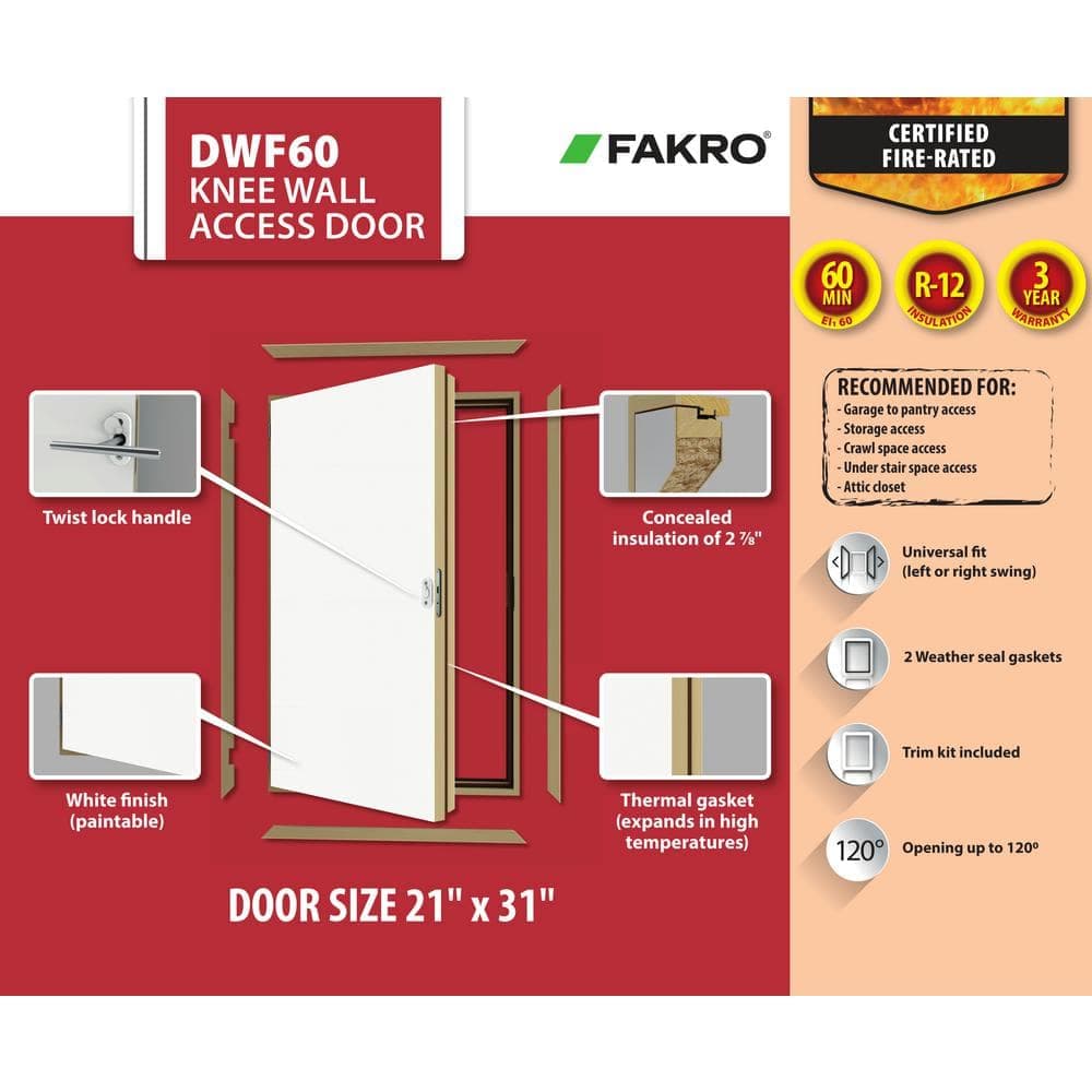 Fakro DWF60 Wall Hatch 21 in. x 31 in. Wood Fire Rated Insulated Access Door (2)